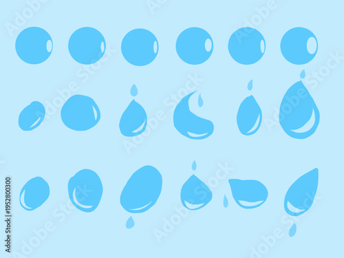 Water drop collection set. Illustrations of water droplets in various shapes.