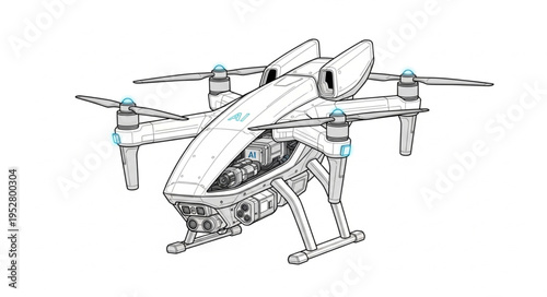 Detailed illustration of a futuristic electric vertical takeoff and landing aircraft.