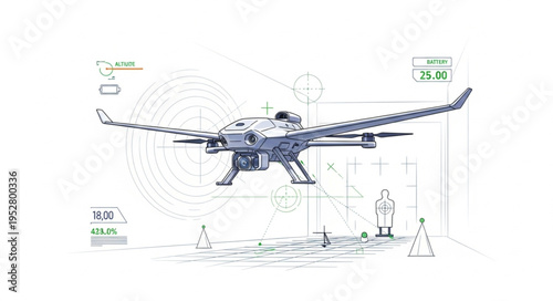 Detailed blueprint of a modern unmanned aerial vehicle showcasing its design.