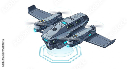 Futuristic drone design with advanced technology for aerial surveillance and transport.