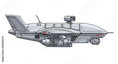 Detailed side view of a futuristic aircraft with advanced technology and design.