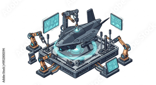 Futuristic assembly line showcasing advanced technology and manufacturing processes.