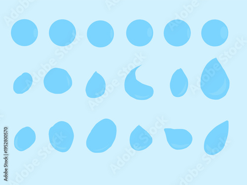 Water drop collection set. Illustrations of water droplets in various shapes.