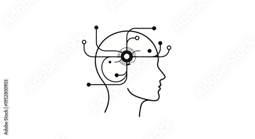 Human profile silhouette integrated with digital circuit lines illustrates artificial intelligence concepts.