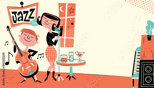 Retro Jazz Party Background with Musicians