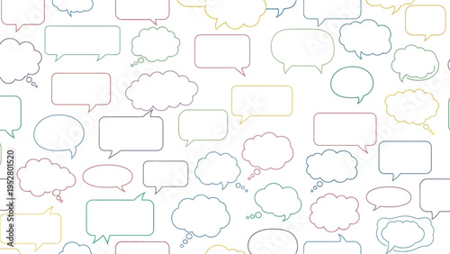 Speech bubbles collection various shapes colors and sizes empty colorful communication thought dialogue message blank icons pattern