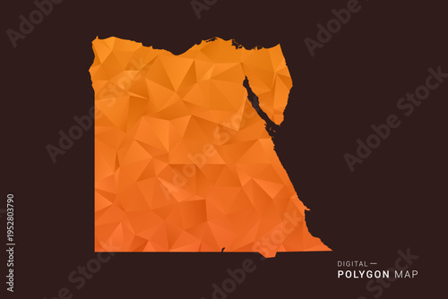 Egypt Map - low poly polygon vector, geometric triangulated silhouette in orange and dark brown tones, clean modern infographic style, isolated background.