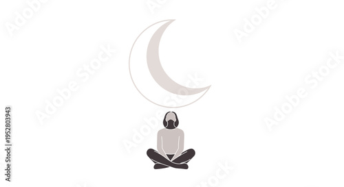 Person meditating under crescent moon, night, calm, peace, spirituality, yoga