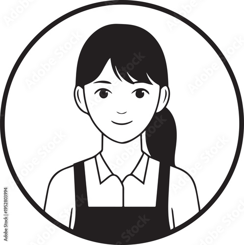 Hand Drawn Female Pilot Black and White Avatar Illustration in Minimal Line Art Style Design