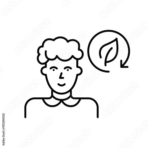 Sustainable user, middle-aged woman and leaf in renew arrow. Pixel perfect, editable stroke vector icon