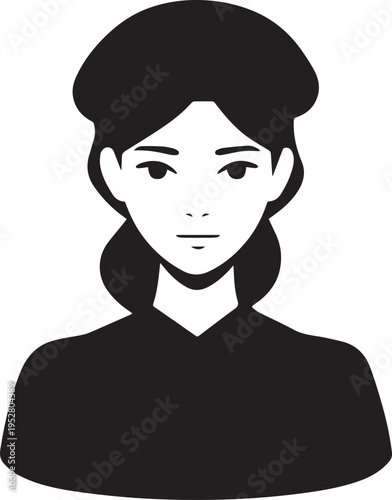 Hand Drawn Female Pilot Black and White Avatar Illustration in Minimal Line Art Style Design