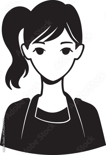 Hand Drawn Female Pilot Black and White Avatar Illustration in Minimal Line Art Style Design