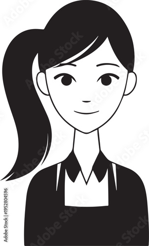 Hand Drawn Female Pilot Black and White Avatar Illustration in Minimal Line Art Style Design