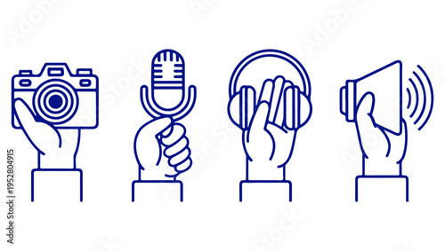 Visualizing audio and video production tools a hand held equipment illustration