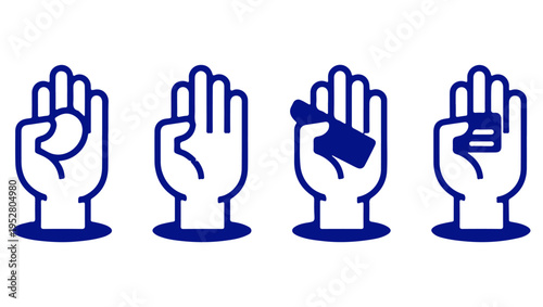 Four hand gestures depicting different stages of holding a credit card