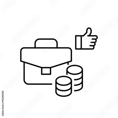 Digital currency and crypto assets. Briefcase, coins and like symbol. Pixel perfect, editable stroke vector icon