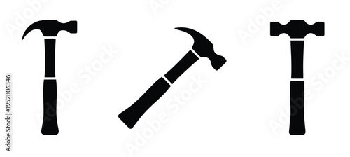 Collection hammer tool silhouette icon vector set for logo, simple carpentry tool symbols, minimal building equipment shapes