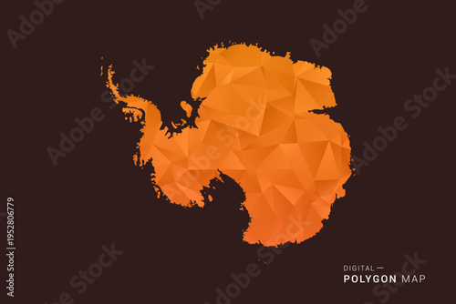 Antarctica Map - low poly polygon vector, geometric triangulated silhouette in orange and dark brown tones, clean modern infographic style, isolated background.