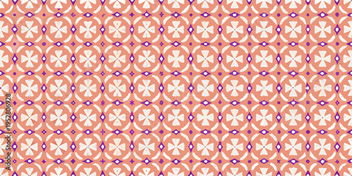 Repeating geometric pattern with coral and lavender hues