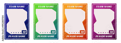 Sports trading card template collection. Vector frames for football, soccer, basketball, hockey and volleyball player photos, modern flyer layout elements on white background	