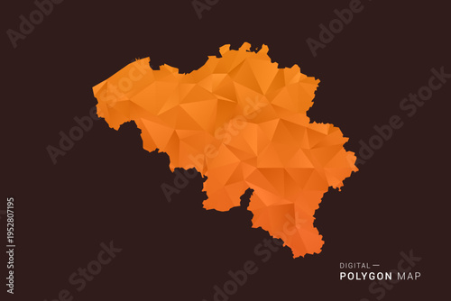 Belgium Map - low poly polygon vector, geometric triangulated silhouette in orange and dark brown tones, clean modern infographic style, isolated background.
