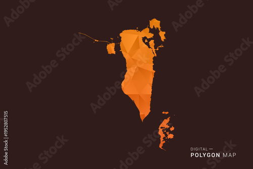 Bahrain Map - low poly polygon vector, geometric triangulated silhouette in orange and dark brown tones, clean modern infographic style, isolated background.