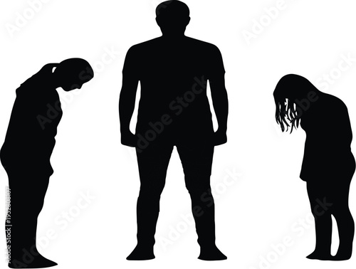 Set of 3 Bowing and Standing People Silhouettes Vector