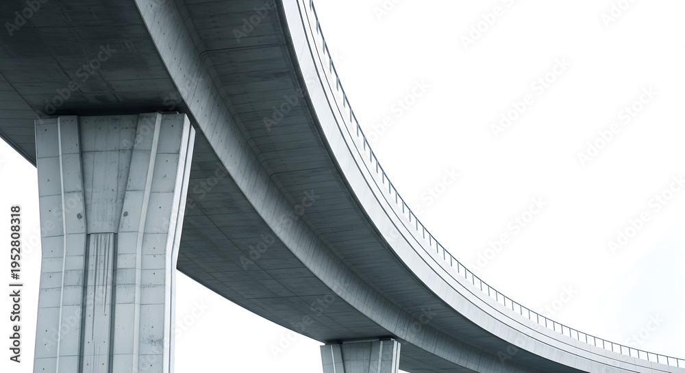 Fototapeta premium Curving Elevated Highway Structure Under Bright Sky With Concrete Pillars