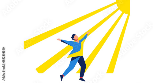 Man Reaching for Sunlight, Embracing Warmth and Positivity