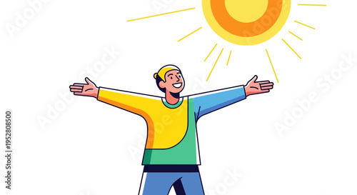 Man with arms outstretched embracing the warm sun on a clear day