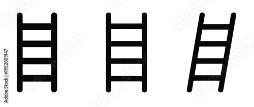 Collection ladder tool silhouette icon vector set for logo, simple building and maintenance tool symbols, minimal repair equipment shapes, modern DIY and construction icons, monochrome isolated vector