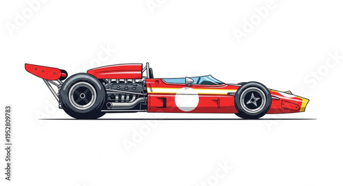 Detailed Illustration of a Classic Red Formula One Racing Car.