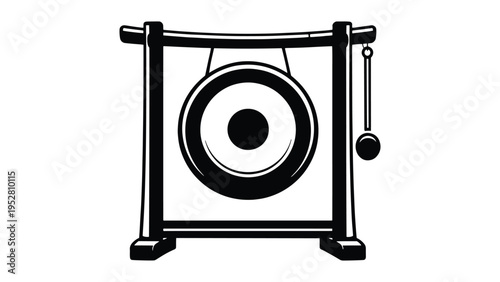 Gong Instrument Icon – Traditional Asian Percussion Line Art Illustration