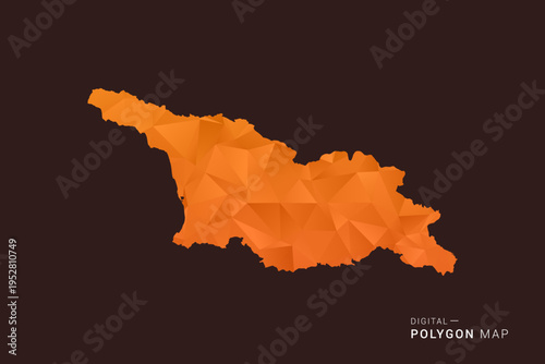 Georgia Map - low poly polygon vector, geometric triangulated silhouette in orange and dark brown tones, clean modern infographic style, isolated background.