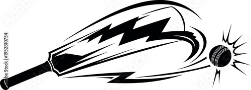 Dynamic cricket bat striking a ball with explosive energy and motion lines