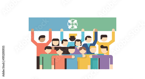 Diverse Group Holding Banner with Emblem - Community, Unity, and Support
