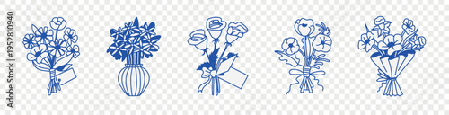 Hand drawn flowers  in naive sketched style. Floral bouquet compositions for spring and summer botanical art, home decor, prints, cards and packaging. Vector illustration.