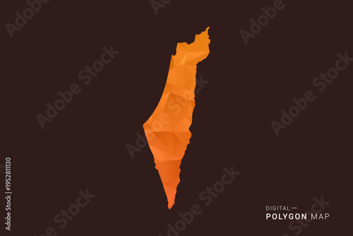 Palestine Map - low poly polygon vector, geometric triangulated silhouette in orange and dark brown tones, clean modern infographic style, isolated background.
