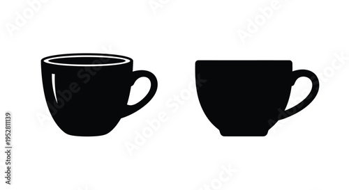 Simple black and white illustration of two coffee or tea cups