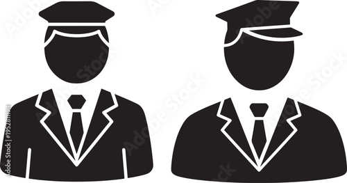 Chauffeur or driver icon, professional uniform and hat