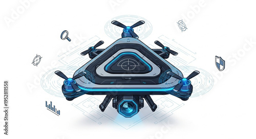 Futuristic drone design with blue accents and advanced technology features.