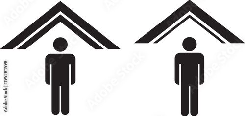 Two people silhouette under roof icon shelter home protection