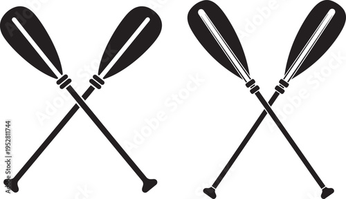 Pair of crossed canoe paddles silhouette icon
