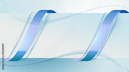 青いグラデーションのリボンが流れる未来的な抽象背景、透明感と奥行きを感じさせるモダンなデザインのテクノロジー系ビジュアル素材