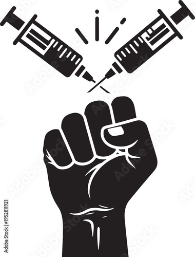 Fist against syringes icon symbol for protest
