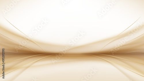 遠近感のあるゴールドラインが広がるベージュグラデーションの高級抽象背景・未来的でエレガントなビジネスデザイン
