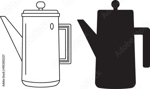Coffee pot icon and black silhouette kitchenware