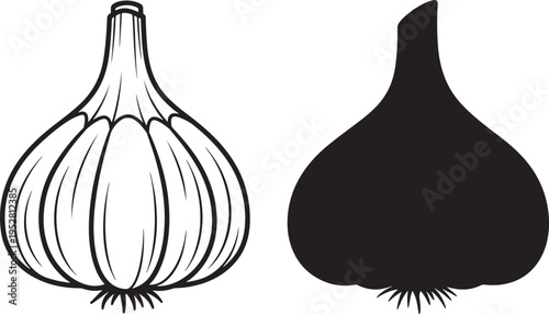 Garlic head icon and silhouette