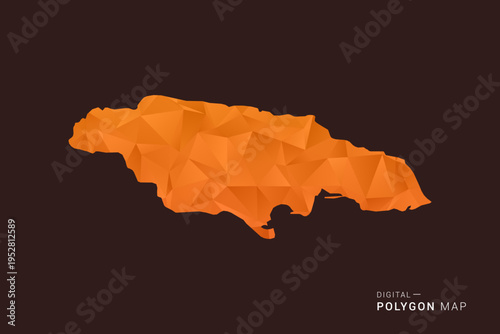 Jamaica Map - low poly polygon vector, geometric triangulated silhouette in orange and dark brown tones, clean modern infographic style, isolated background.