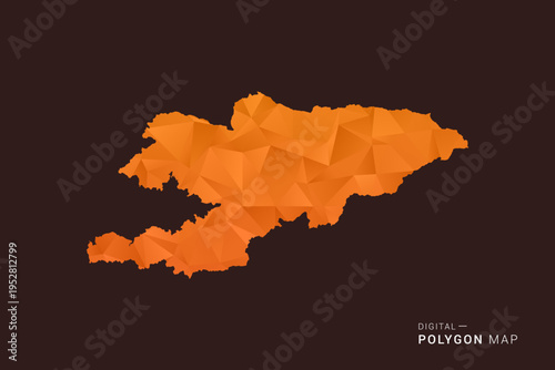 Kyrgyzstan Map - low poly polygon vector, geometric triangulated silhouette in orange and dark brown tones, clean modern infographic style, isolated background.
